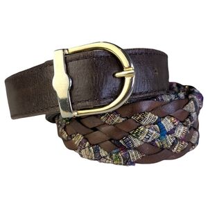 Braided Leather Belt with Metallic Woven Detail Boho Western | Waist 34.5"–38.5"